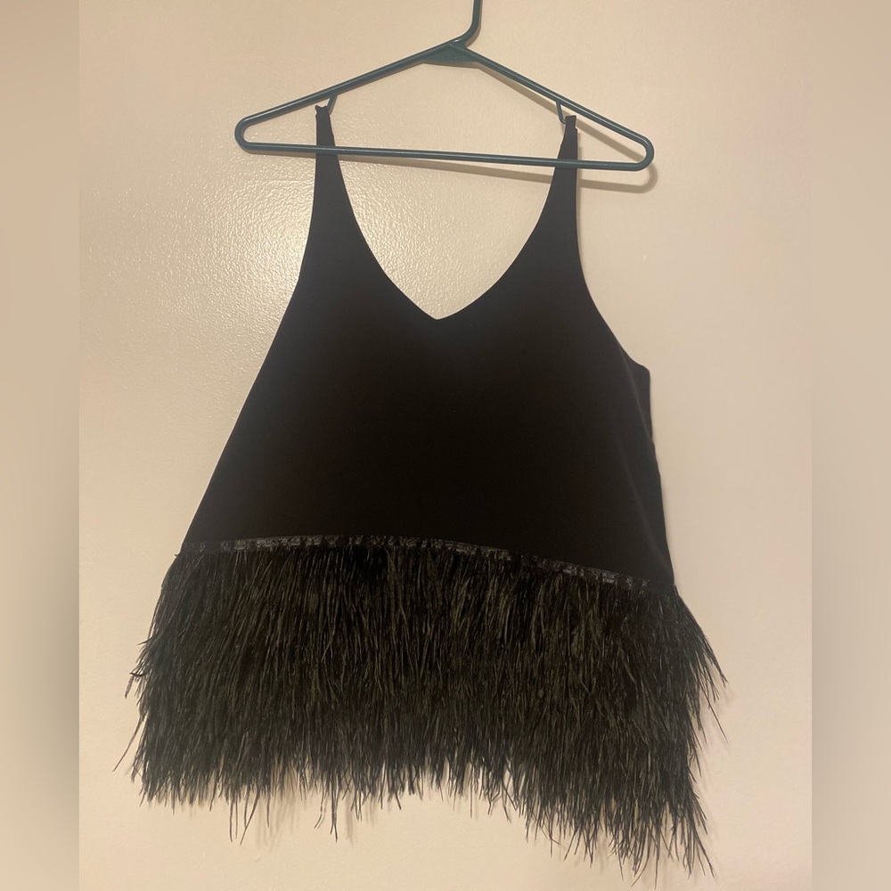 Romeo + Juliet Couture Black Tank with Ostrich Feather hem